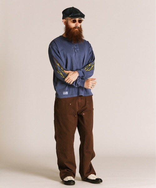 Schott(ショット)の「Schott/ショット/FIRE PTTERN HENLEY LS T-SHIRT/ファイアパターン ヘンリーネック ロンT(Tシャツ/カットソー・メンズ・ブラック/ホワイト/ネイビー・M/L/XL/2XL)」の19枚目の写真
