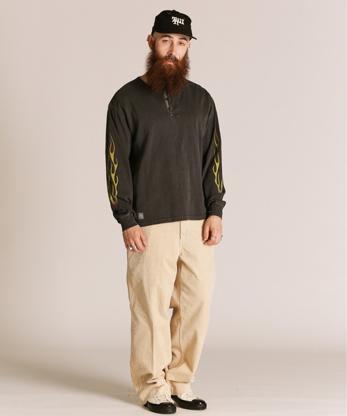 Schott(ショット)の「Schott/ショット/FIRE PTTERN HENLEY LS T-SHIRT/ファイアパターン ヘンリーネック ロンT(Tシャツ/カットソー・メンズ・ブラック/ホワイト/ネイビー・M/L/XL/2XL)」の17枚目の写真