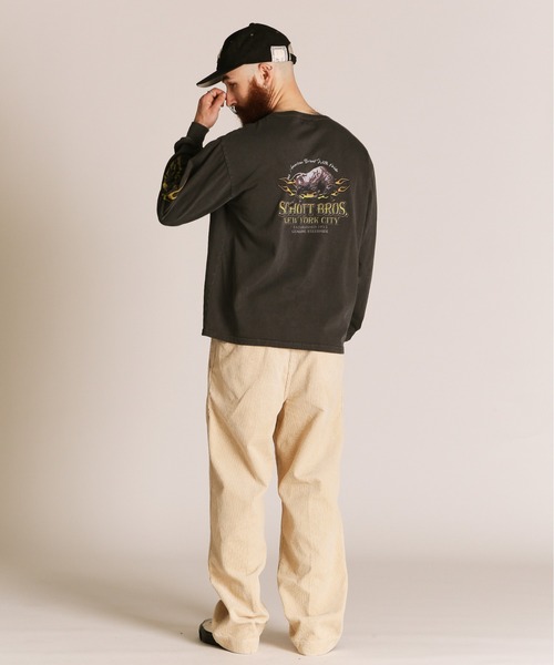 Schott(ショット)の「Schott/ショット/FIRE PTTERN HENLEY LS T-SHIRT/ファイアパターン ヘンリーネック ロンT(Tシャツ/カットソー・メンズ・ブラック/ホワイト/ネイビー・M/L/XL/2XL)」の16枚目の写真