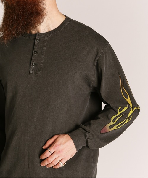 Schott(ショット)の「Schott/ショット/FIRE PTTERN HENLEY LS T-SHIRT/ファイアパターン ヘンリーネック ロンT(Tシャツ/カットソー・メンズ・ブラック/ホワイト/ネイビー・M/L/XL/2XL)」の13枚目の写真