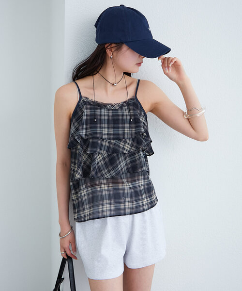 mystic（ミスティック）の「チェックフリルキャミ（キャミソール・レディース・ネイビー/ブラウン・FREE）」の19枚目の写真