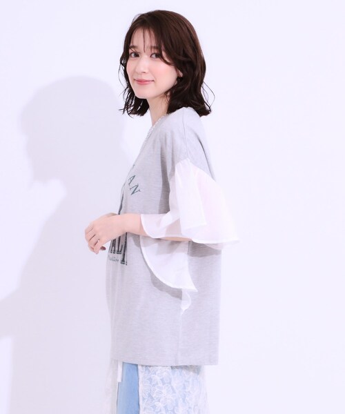 Cutie Blonde(キューティーブロンド)の「【S-LL】リメイク風 ポンチョデザインTシャツ(Tシャツ/カットソー・レディース・ライトイエロー系/チャコールグレー/ライトグレー/オフホワイト・01/04/03/02)」の6枚目の写真