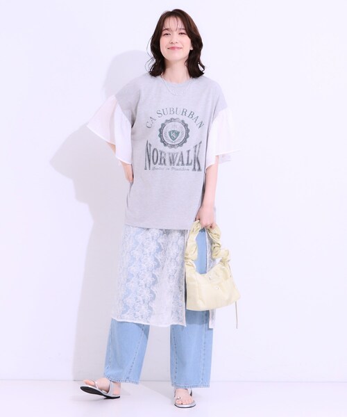 Cutie Blonde(キューティーブロンド)の「【S-LL】リメイク風 ポンチョデザインTシャツ(Tシャツ/カットソー・レディース・ライトイエロー系/チャコールグレー/ライトグレー/オフホワイト・01/04/03/02)」の7枚目の写真