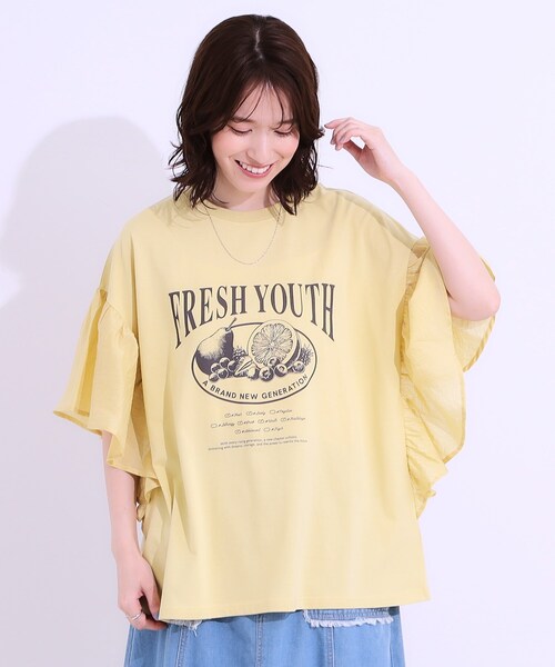 Cutie Blonde(キューティーブロンド)の「【S-LL】リメイク風 ポンチョデザインTシャツ(Tシャツ/カットソー・レディース・ライトイエロー系/チャコールグレー/ライトグレー/オフホワイト・01/04/03/02)」の13枚目の写真
