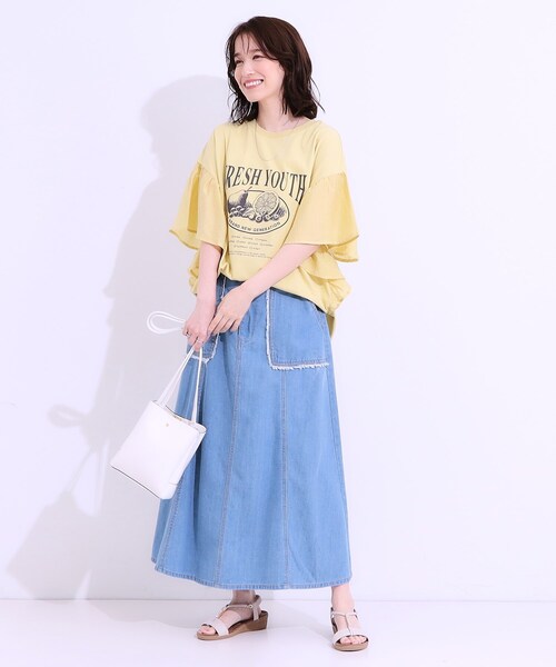 Cutie Blonde(キューティーブロンド)の「【S-LL】リメイク風 ポンチョデザインTシャツ(Tシャツ/カットソー・レディース・ライトイエロー系/チャコールグレー/ライトグレー/オフホワイト・01/04/03/02)」の15枚目の写真