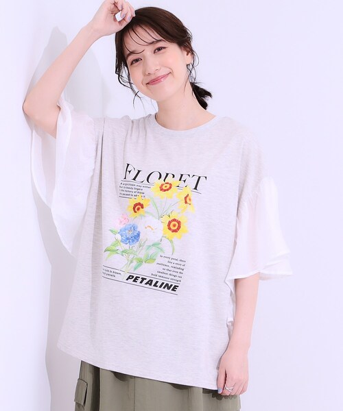 Cutie Blonde(キューティーブロンド)の「【S-LL】リメイク風 ポンチョデザインTシャツ(Tシャツ/カットソー・レディース・ライトイエロー系/チャコールグレー/ライトグレー/オフホワイト・01/04/03/02)」の18枚目の写真