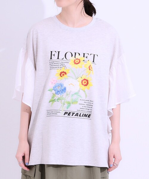 Cutie Blonde(キューティーブロンド)の「【S-LL】リメイク風 ポンチョデザインTシャツ(Tシャツ/カットソー・レディース・ライトイエロー系/チャコールグレー/ライトグレー/オフホワイト・01/04/03/02)」の21枚目の写真