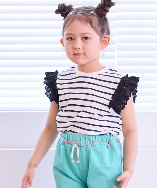 LSP WOW（エルエスピーワオ）の「【LSP WOW!】袖レースフリルTee（Tシャツ/カットソー・キッズ・ブラック系その他/ピンク系その他/ホワイト系その他/ベージュ系その他/ネイビー/グリーン系その他・80/90/100/110/120/130）」の3枚目の写真