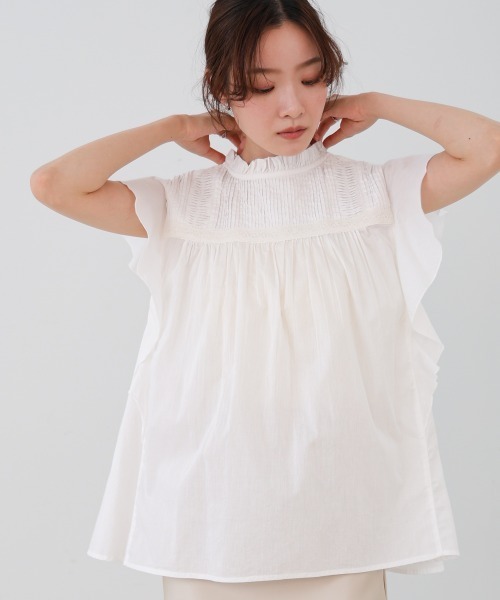 Bab(バブ)の「キャンブリックボイルピンタックフリルブラウス(シャツ/ブラウス・レディース・オフホワイト/ブラック/オレンジ・M)」の14枚目の写真