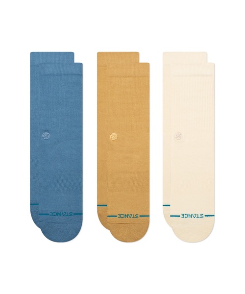 STANCE(スタンス)の「【STANCE/スタンス】クルーソックス3足セット / ギフトにも最適! / ICON 3 PACK(ソックス/靴下・メンズ・ネイビー/ブルー系その他/クリーム・LARGE)」の2枚目の写真