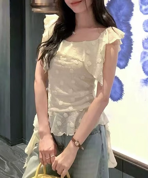 Lace Ladies(レースレディース)の「フラワー 刺繍 フリル袖 ペプラム ブラウス(シャツ/ブラウス・レディース・アイボリー・M)」の7枚目の写真