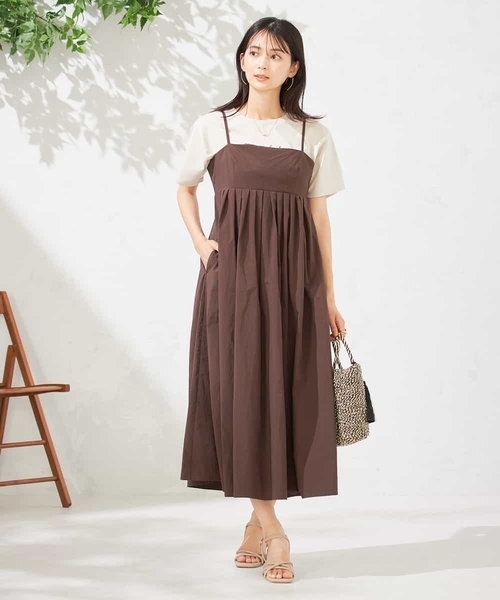 a.v.v(アーヴェヴェ)の「【接触冷感/洗える】タックフレアキャミワンピース(ワンピース・レディース・ブラック/ブラウン・38/40/42/36/34)」の1枚目の写真