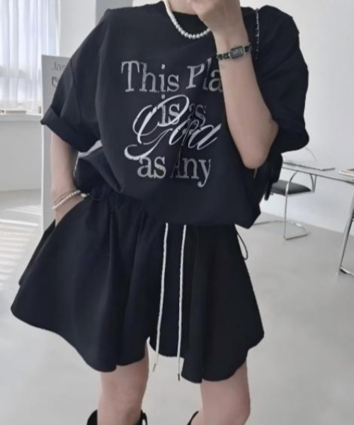 セットアップ トップス ショートパンツ フェミニン 韓国 SALE セール】プリントトップス+ショートパンツセットアップ