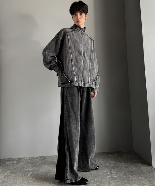 セール】綿100%ヴィンテージ加工フリンジデニムジャケット/100% cotton