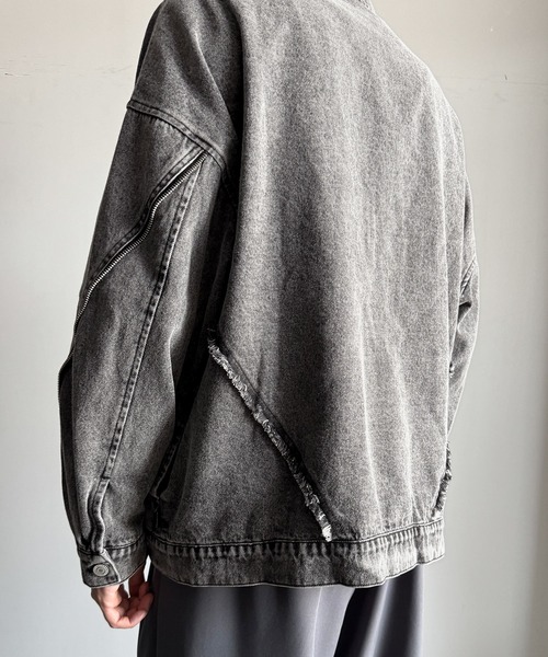 セール】綿100%ヴィンテージ加工フリンジデニムジャケット/100% cotton