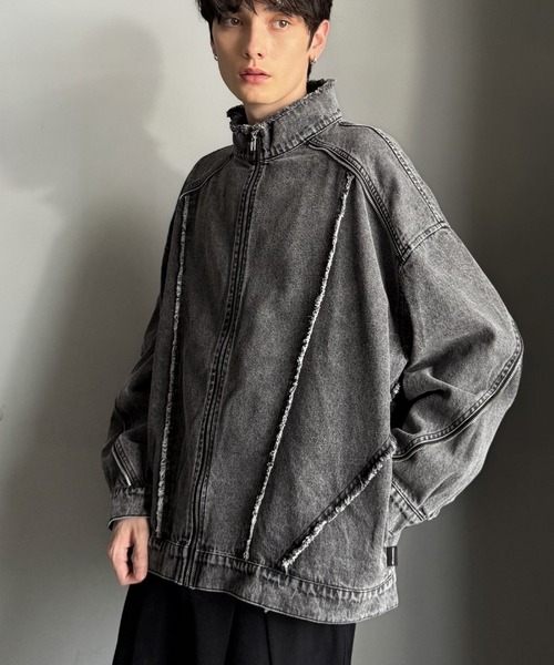 セール】綿100%ヴィンテージ加工フリンジデニムジャケット/100% cotton