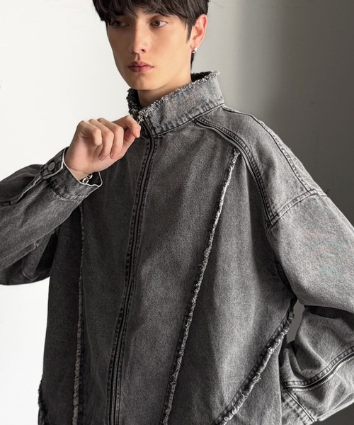 セール】綿100%ヴィンテージ加工フリンジデニムジャケット/100% cotton