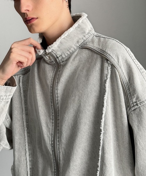 セール】綿100%ヴィンテージ加工フリンジデニムジャケット/100% cotton