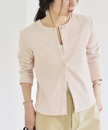 quaranciel:〈洗濯機可能〉ポリエステル ベロア リブ コンパクト スナップ カーディガン