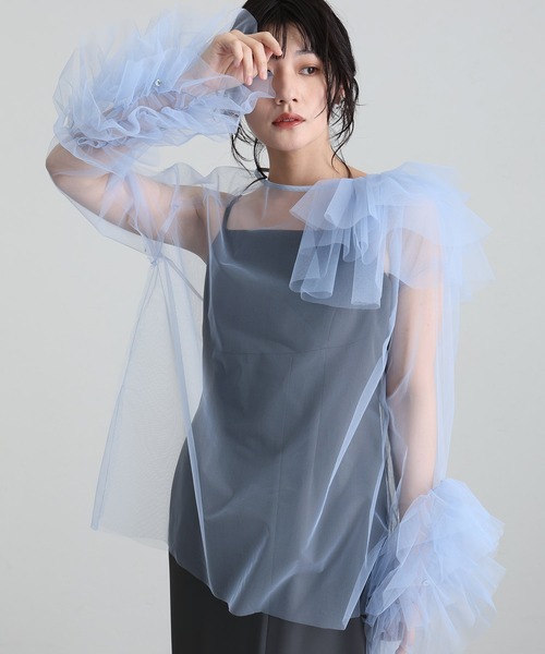 ブルーミング チュール 2点セット Iライン パーティー ドレス セレモニー ミモレ丈&袖あり 結婚式 二次会 フォーマル オケージョンドレス 同窓会 成人式 お呼ばれ 謝恩会 20代 30代