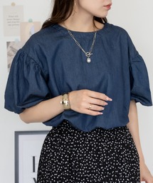RCD（アールシーディー）の「エアリーデニム 袖パフスリーブシャツ（Tシャツ/カットソー）」