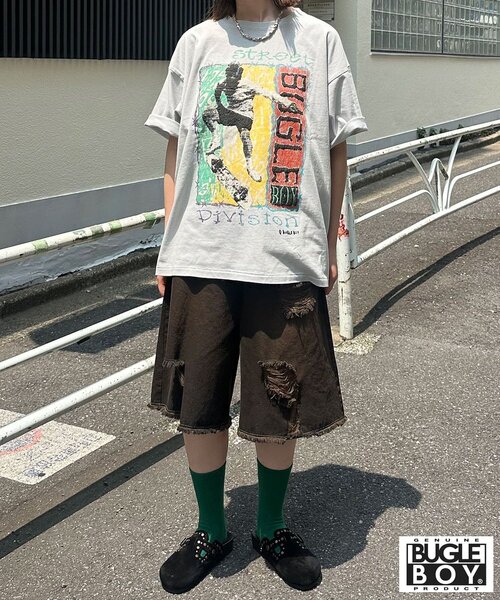 CIAOPANIC（チャオパニック）の「【BUGLE BOY/ビューグル ボーイ】アソートプリントTシャツ（Tシャツ/カットソー・レディース・グレー/ブルー/ピンク/ホワイト/イエロー/ブラック・FREE）」の8枚目の写真