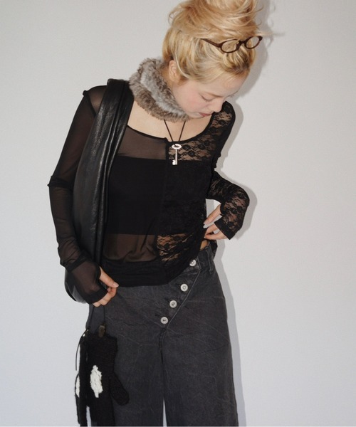 musubore(ムスボレ)の「tilted clash straight denim pants / ティルティッドクラッシュデニムパンツ(デニムパンツ・レディース・ブルー/ブラック・0/1)」の9枚目の写真