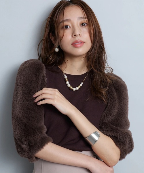 ジャスグリッティー トップス ネイビー　ティアードスリーブ ニット ジャスグリッティー トップス ネイビー ティアードスリーブ