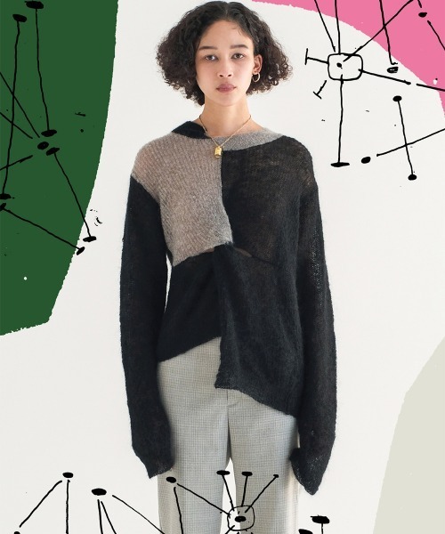 【soduk】twisted panel mohair top