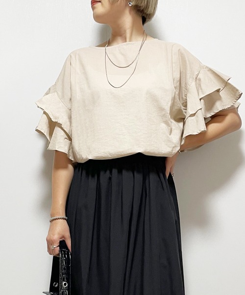 Fizz（フィズ）の「コットンキャンブリック　袖フリルブラウス（シャツ/ブラウス・レディース・マスタード/ベージュ/ホワイト/ブラック・M）」の3枚目の写真