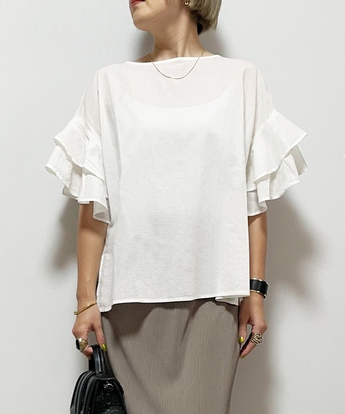 Fizz（フィズ）の「コットンキャンブリック　袖フリルブラウス（シャツ/ブラウス・レディース・マスタード/ベージュ/ホワイト/ブラック・M）」の2枚目の写真