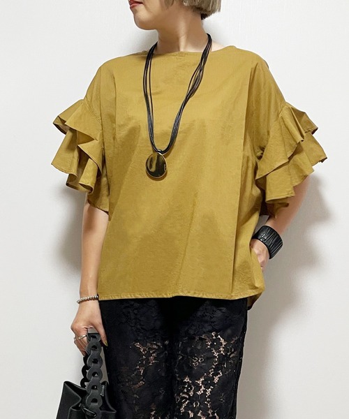 Fizz（フィズ）の「コットンキャンブリック　袖フリルブラウス（シャツ/ブラウス・レディース・マスタード/ベージュ/ホワイト/ブラック・M）」の4枚目の写真