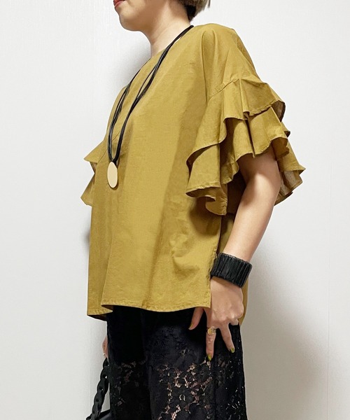 Fizz（フィズ）の「コットンキャンブリック　袖フリルブラウス（シャツ/ブラウス・レディース・マスタード/ベージュ/ホワイト/ブラック・M）」の11枚目の写真