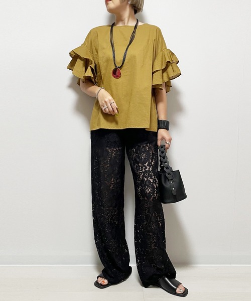 Fizz（フィズ）の「コットンキャンブリック　袖フリルブラウス（シャツ/ブラウス・レディース・マスタード/ベージュ/ホワイト/ブラック・M）」の12枚目の写真