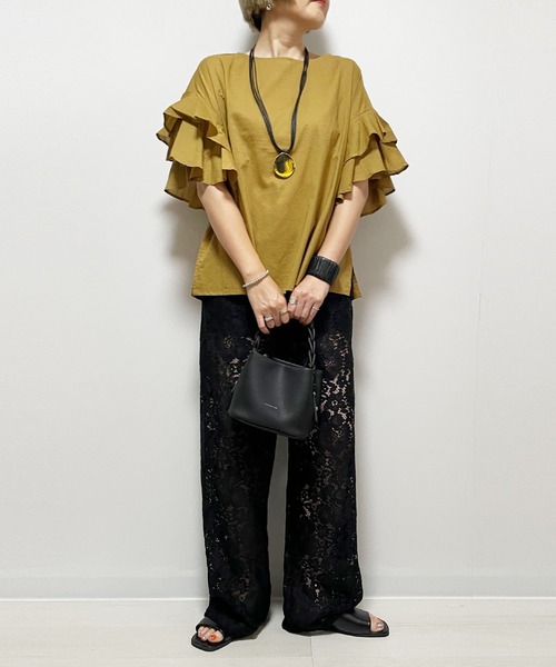 Fizz（フィズ）の「コットンキャンブリック　袖フリルブラウス（シャツ/ブラウス・レディース・マスタード/ベージュ/ホワイト/ブラック・M）」の13枚目の写真