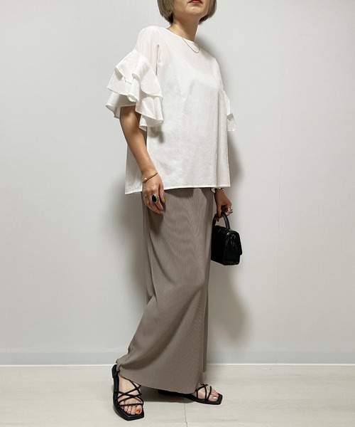 Fizz（フィズ）の「コットンキャンブリック　袖フリルブラウス（シャツ/ブラウス・レディース・マスタード/ベージュ/ホワイト/ブラック・M）」の15枚目の写真