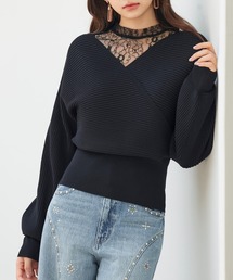 カシュクールニット ブラック chesty Edit Sheen カシュクールニットプルオーバー | 人気レディース