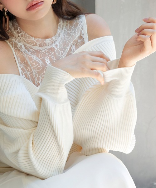 SAISON DE PAPILLON(セゾンドパピヨン)の「レースドッキングカシュクールニットプルオーバー(ニット/セーター・レディース・ブラック/アイボリー・L/M)」の14枚目の写真