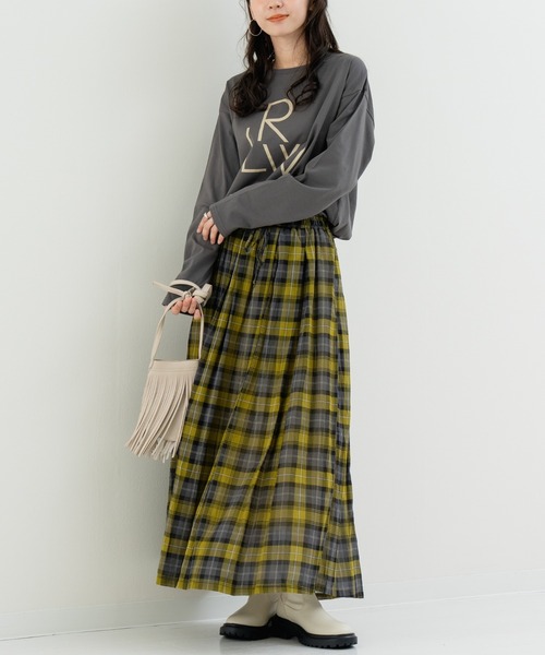 refinedworks(リファインドワークス)の「【refinedworks】軽やか素材のチェック柄スカート(スカート・レディース・イエロー/グリーン/グレー・FREE)」の9枚目の写真