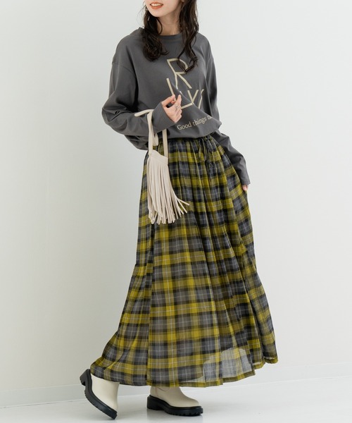 refinedworks(リファインドワークス)の「【refinedworks】軽やか素材のチェック柄スカート(スカート・レディース・イエロー/グリーン/グレー・FREE)」の10枚目の写真