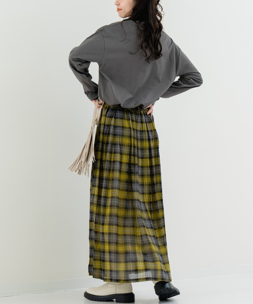 refinedworks(リファインドワークス)の「【refinedworks】軽やか素材のチェック柄スカート(スカート・レディース・イエロー/グリーン/グレー・FREE)」の11枚目の写真