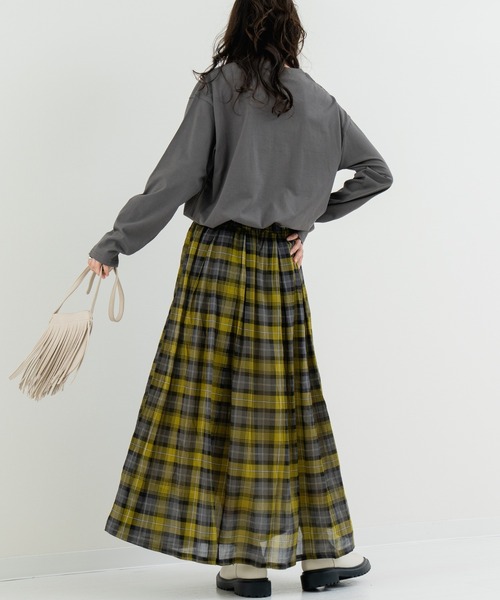 refinedworks(リファインドワークス)の「【refinedworks】軽やか素材のチェック柄スカート(スカート・レディース・イエロー/グリーン/グレー・FREE)」の12枚目の写真
