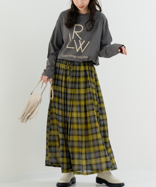 refinedworks(リファインドワークス)の「【refinedworks】軽やか素材のチェック柄スカート(スカート・レディース・イエロー/グリーン/グレー・FREE)」の17枚目の写真