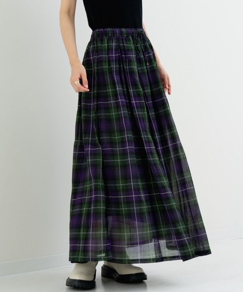 refinedworks(リファインドワークス)の「【refinedworks】軽やか素材のチェック柄スカート(スカート・レディース・イエロー/グリーン/グレー・FREE)」の6枚目の写真