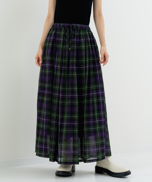 refinedworks(リファインドワークス)の「【refinedworks】軽やか素材のチェック柄スカート(スカート・レディース・イエロー/グリーン/グレー・FREE)」の4枚目の写真
