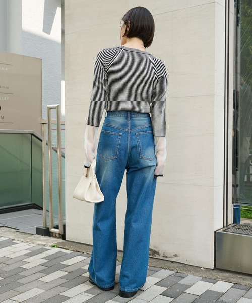 MONO-MART（モノマート）の「＜マシンウォッシャブル/アンチピリング＞袖シアー切替 クルーネックリブニット（ニット/セーター・レディース・ブルー/グレー/オフホワイト/ブラウン/ホワイト系/グレイッシュベージュ/ブラック・FREE）」の15枚目の写真