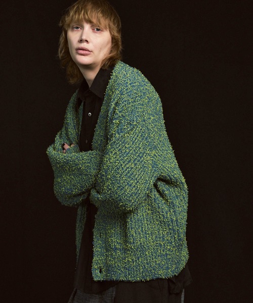 UNISEX》Mix Color Fancy Yarn Prime-Over Knit Cardigan