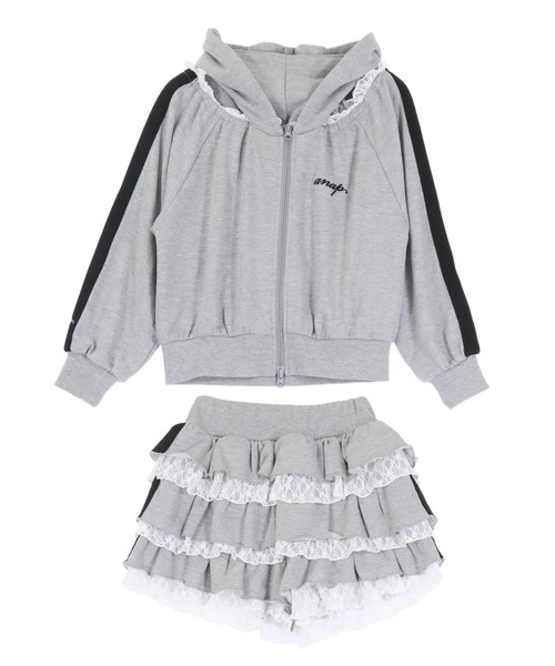 肩アキ パーカー × フリル スカート スウェット セットアップ【キッズ