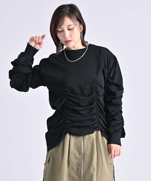 RAW FUDGE(ローファッジ)の「シャーリングデザインプルオーバー(Tシャツ/カットソー・レディース・ブラック/オフホワイト/チャコールグレー・M)」の3枚目の写真