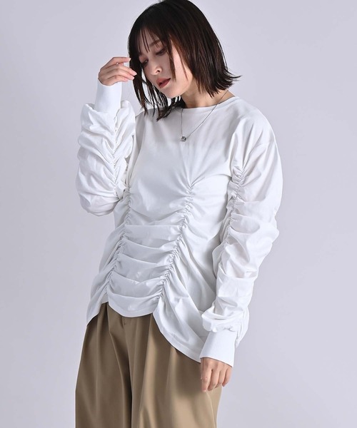 RAW FUDGE(ローファッジ)の「シャーリングデザインプルオーバー(Tシャツ/カットソー・レディース・ブラック/オフホワイト/チャコールグレー・M)」の20枚目の写真